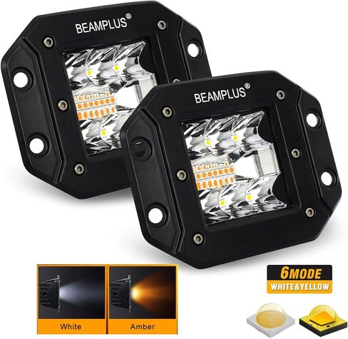 2pcs 5in Amber White LED Cube Lights, 42W 4200LM LED Pods Fog Lights for Off Road, ATV, UTV, 4x4, SUV, 12V-24V IP68 in Saudi Arabia
