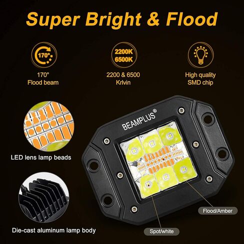 2pcs 5in Amber White LED Cube Lights, 42W 4200LM LED Pods Fog Lights for Off Road, ATV, UTV, 4x4, SUV, 12V-24V IP68 in Saudi Arabia