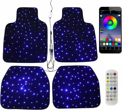 Starlight LED Car Floor Mats, 4pcs Shiny Starry Sky Star Light Floor Mats, App Control Washable Fiber Optic Lights Universal Automotive Decoration Atmosphere Light in Saudi Arabia