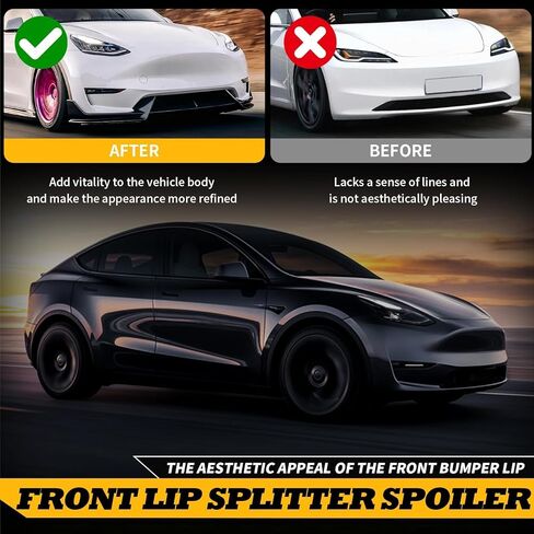 Front Lip 3Pcs Compatible with Model Y 2017-2024 V Style Front Bumper Lip Splitter Spoiler Glossy Black in Saudi Arabia