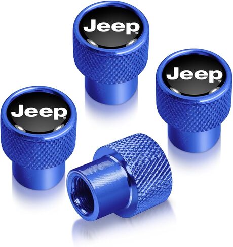 iPick Image for Jeep in Black on Blue Premium Anodized Aluminum Tire Valve Stem Caps - Set of 4 in Saudi Arabia