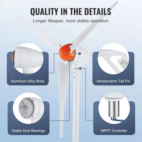 VEVOR 500W Wind Turbine Generator, 12V Wind Turbine Kit, 5-Blade Wind Power Generator with MPPT Controller, Adjustable Windward Direction & 2.5m/s Start Wind Speed, Suitable for Home, Farm, RVs, Boats in Saudi Arabia