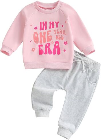 Toddler Baby Birthday Boy Girl Outfit I'M The Birthday Girl Letter Pullover Sweatshirt Solid Pant 2pcs Fall Clothes in Saudi Arabia