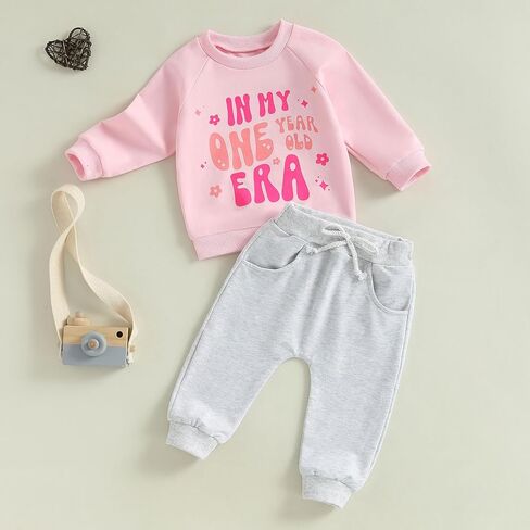Toddler Baby Birthday Boy Girl Outfit I'M The Birthday Girl Letter Pullover Sweatshirt Solid Pant 2pcs Fall Clothes in Saudi Arabia