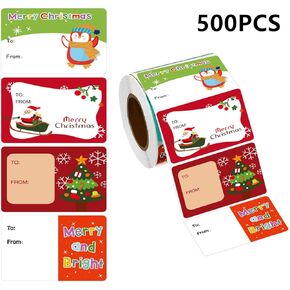 Christmas Gift Tag Stickers Roll, 500 Count Holiday Labels, Red and Green, Self-Adhesive Paper, 2 Designs for Gift Wrapping, Greeting,Party Favors, Cards, 3.5 x 3 x 1.5 Inches Greeting, in Saudi Arabia