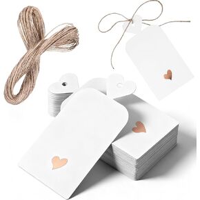 100PCS Gift Bag Tags, Blank Gift Tags with String, White Paper Tag with Rose Gold Heart, Personalized Writable Labels for Birthday Wedding Christmas Valentine Day in Saudi Arabia