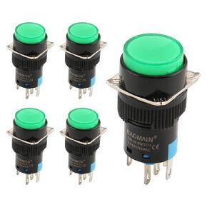 Baomain 5/8" 16mm Push Button Switch Momentary Round Cap LED Lamp Red Yellow Orange Blue Green Light DC 24V SPDT 5 Pin 5 Pack in Saudi Arabia