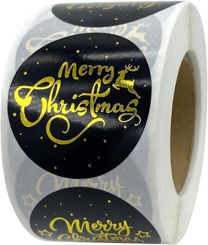 500Pcs Black Hot Stamping, Merry Christmas Circular Stickers, Holiday Gift Packaging, Decorative Gifts, DIY Adhesive Labels, Stickers 25mm in Saudi Arabia