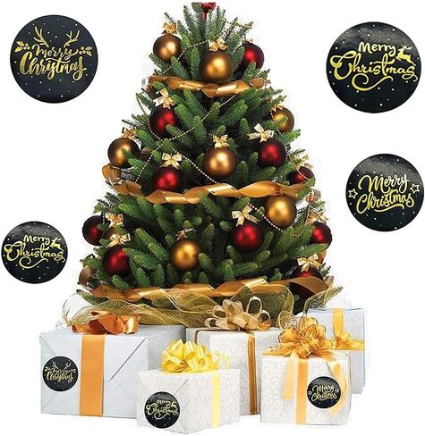 500Pcs Black Hot Stamping, Merry Christmas Circular Stickers, Holiday Gift Packaging, Decorative Gifts, DIY Adhesive Labels, Stickers 25mm in Saudi Arabia