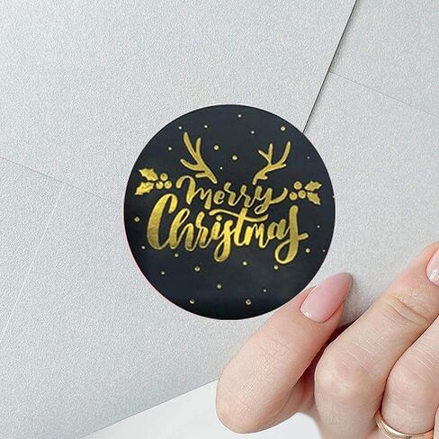 500Pcs Black Hot Stamping, Merry Christmas Circular Stickers, Holiday Gift Packaging, Decorative Gifts, DIY Adhesive Labels, Stickers 25mm in Saudi Arabia