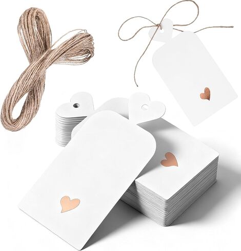 100PCS Gift Bag Tags, Blank Gift Tags with String, White Paper Tag with Rose Gold Heart, Personalized Writable Labels for Birthday Wedding Christmas Valentine Day in Saudi Arabia