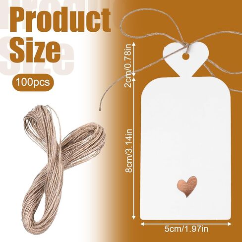 100PCS Gift Bag Tags, Blank Gift Tags with String, White Paper Tag with Rose Gold Heart, Personalized Writable Labels for Birthday Wedding Christmas Valentine Day in Saudi Arabia