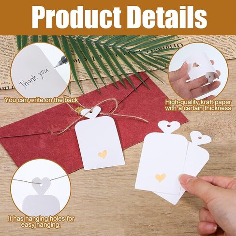 100PCS Gift Bag Tags, Blank Gift Tags with String, White Paper Tag with Rose Gold Heart, Personalized Writable Labels for Birthday Wedding Christmas Valentine Day in Saudi Arabia