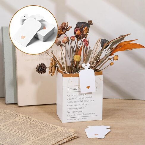 100PCS Gift Bag Tags, Blank Gift Tags with String, White Paper Tag with Rose Gold Heart, Personalized Writable Labels for Birthday Wedding Christmas Valentine Day in Saudi Arabia