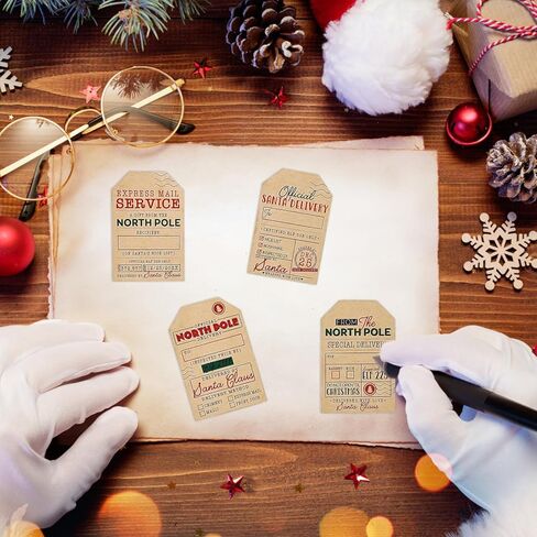 200Pcs Self Adhesive Kraft Christmas Gift Tags, Santa Claus Stickers, Writable Kraft Paper Labels for Xmas Holiday Presents, Envelopes, and Cards - 6 Festive Designs for Christmas Decorations in Saudi Arabia