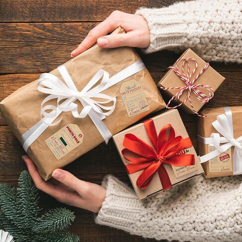200Pcs Self Adhesive Kraft Christmas Gift Tags, Santa Claus Stickers, Writable Kraft Paper Labels for Xmas Holiday Presents, Envelopes, and Cards - 6 Festive Designs for Christmas Decorations in Saudi Arabia