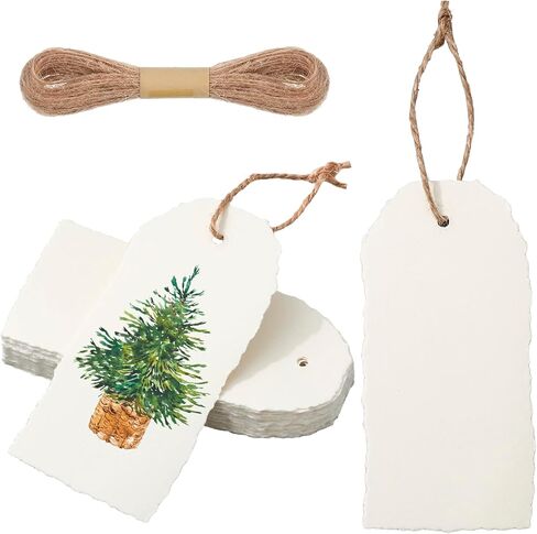 80 Pack Handmade Deckle Edge Tags with String 3.75 x 1.75 Thick 160 GSM Vintage Beige Cotton Blank Gift Tags for Name Cards Place Cards Clothes Price Labels Art Crafts in Saudi Arabia