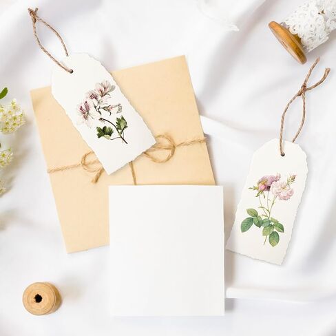 80 Pack Handmade Deckle Edge Tags with String 3.75 x 1.75 Thick 160 GSM Vintage Beige Cotton Blank Gift Tags for Name Cards Place Cards Clothes Price Labels Art Crafts in Saudi Arabia