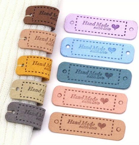 10Pcs Hand Made with Love Labels Tags for Clothes Handmade PU Leather Labels DIY Hats Bags Sewing Tags Garment Accessories (Mix) in Saudi Arabia