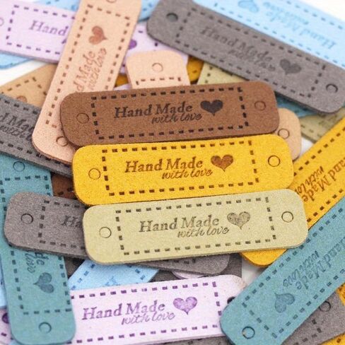 10Pcs Hand Made with Love Labels Tags for Clothes Handmade PU Leather Labels DIY Hats Bags Sewing Tags Garment Accessories (Mix) in Saudi Arabia