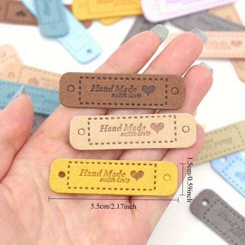 10Pcs Hand Made with Love Labels Tags for Clothes Handmade PU Leather Labels DIY Hats Bags Sewing Tags Garment Accessories (Mix) in Saudi Arabia