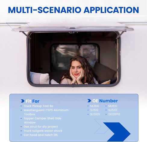 ML1510 دعامة غاز مقاس 12 بوصة، دعم رفع 10 رطل/44 نيوتن، زنبرك غاز لصندوق أدوات التقاط الشاحنات، صندوق أدوات من الألومنيوم Weatherguard CSPS عبارة عن نافذة جانبية لغطاء العربة العلوية، استبدال فتحة الرفع، مجموعة مكونة من قطعتين in Saudi Arabia