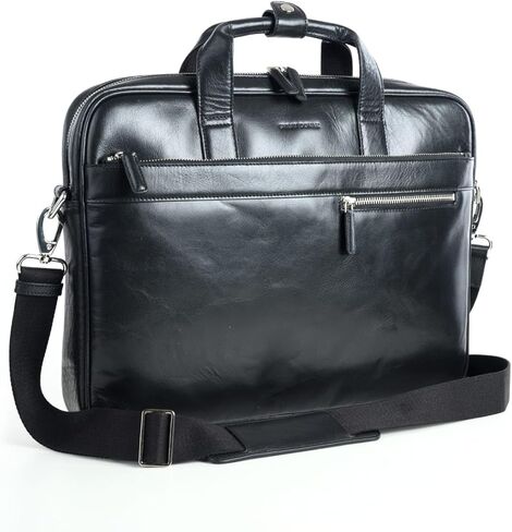 Genuine Leather 15.6" Laptop Bags | Office School College Business Travel For Men and Women | Adjustable Crossbody Shoulder Straps Water Resistant YKK Zipper - Black in Saudi Arabia