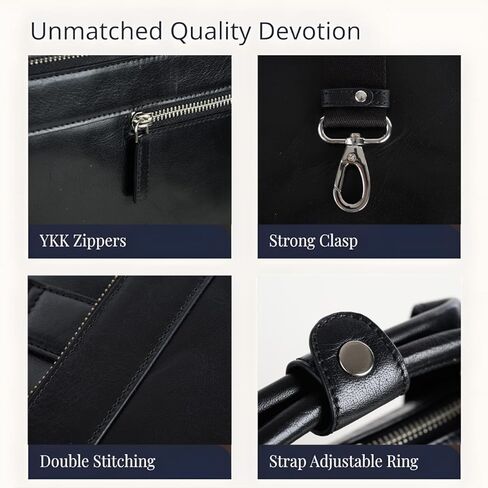 Genuine Leather 15.6" Laptop Bags | Office School College Business Travel For Men and Women | Adjustable Crossbody Shoulder Straps Water Resistant YKK Zipper - Black in Saudi Arabia