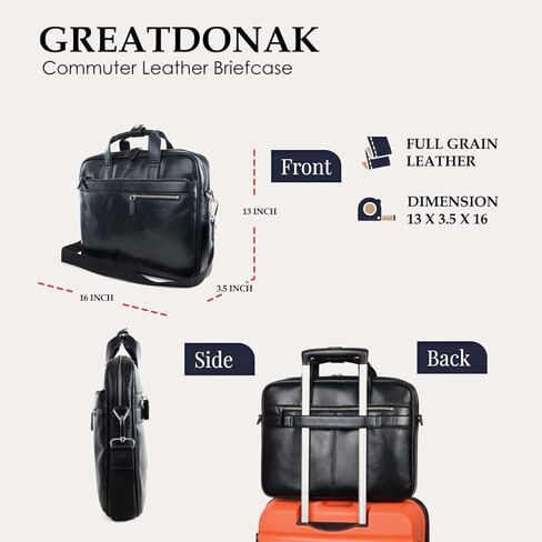 Genuine Leather 15.6" Laptop Bags | Office School College Business Travel For Men and Women | Adjustable Crossbody Shoulder Straps Water Resistant YKK Zipper - Black in Saudi Arabia