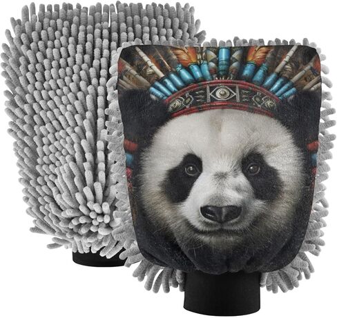 AIXIWAWA Car Wash Mitt Washing Glove Scratch Free Water Absorbent 2 Pack Medium Indian Panda Print in Saudi Arabia