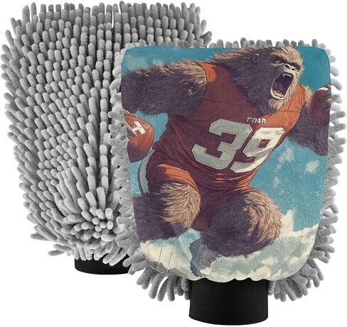 AIXIWAWA Car Wash Mitt Washing Glove Scratch Free Water Absorbent 2 Pack Medium Sasquatch Football Print in Saudi Arabia