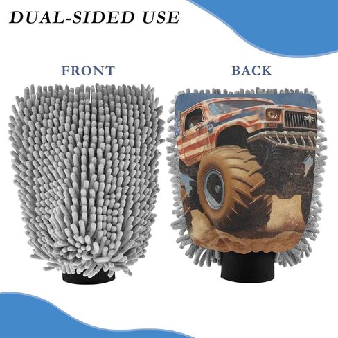 AIXIWAWA Car Wash Mitt Washing Glove Scratch Free Water Absorbent 2 Pack Medium Monster Truck Patriotic Print in Saudi Arabia
