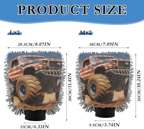 AIXIWAWA Car Wash Mitt Washing Glove Scratch Free Water Absorbent 2 Pack Medium Monster Truck Patriotic Print in Saudi Arabia