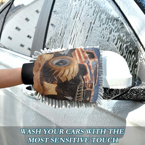 AIXIWAWA Car Wash Mitt Washing Glove Scratch Free Water Absorbent 2 Pack Medium Monster Truck Patriotic Print in Saudi Arabia