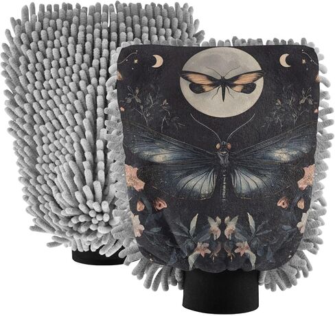 AIXIWAWA Car Wash Mitt Washing Glove Scratch Free Water Absorbent 2 Pack Medium Gothic Butterfly Floral Print in Saudi Arabia