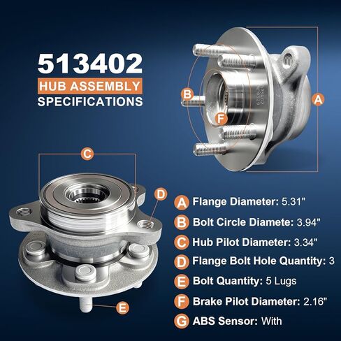 513402 مجموعة محور العجلة الأمامية متوافقة مع Toyota 2020-2022 Corolla L4 1.8L، 2019-2020 Corolla L4 2.0L، 2016-2022 Prius، 2019-2022 Prius AWD-e، 2017-2022 Prius Prime 5-Lug ABS in Kuwait