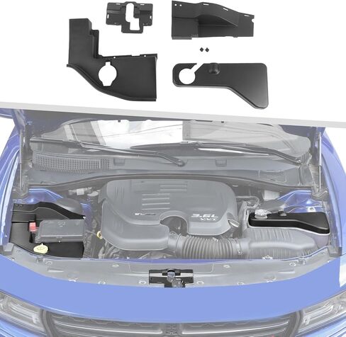 Jimen Fit for Dodge Charger 2011-2023, 4PCS Engine Bay Accessories & Hood Latch Lock Protector & Coolant Tank Cover & Windshield Washer Tank Cover (Black) in Saudi Arabia