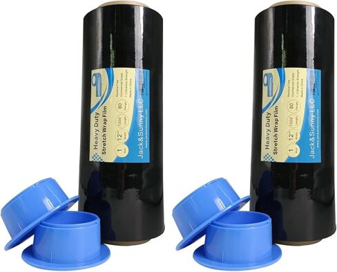 Black Wrap Film 12 inch x 1000ft 80 Guage with 1 Pair of Plastic Hand Saver Industrial Strength Stretch Film Ideal for Moving in Kuwait