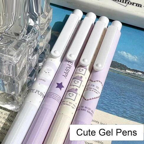 4 Pcs Cute Retractable Pens Purple Gel Pens 0.5mm Fine Point Black Ink Smooth Writing Pen Office School Supplies Cartoon Kawaii Pen for Women Girls (Purple) in Saudi Arabia