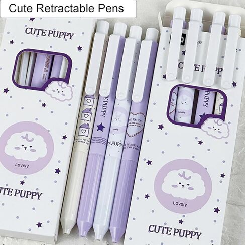 4 Pcs Cute Retractable Pens Purple Gel Pens 0.5mm Fine Point Black Ink Smooth Writing Pen Office School Supplies Cartoon Kawaii Pen for Women Girls (Purple) in Saudi Arabia