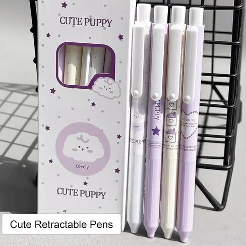 4 Pcs Cute Retractable Pens Purple Gel Pens 0.5mm Fine Point Black Ink Smooth Writing Pen Office School Supplies Cartoon Kawaii Pen for Women Girls (Purple) in Saudi Arabia