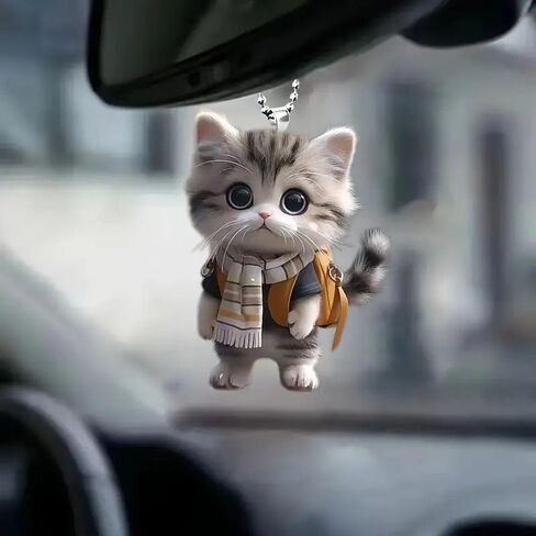 Cute Cat Acrylic Hanging Ornament, Cartoon Cat Keychain for Car Interior, Backpack, and Home Decoration in Saudi Arabia