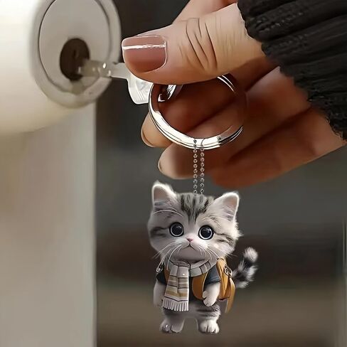 Cute Cat Acrylic Hanging Ornament, Cartoon Cat Keychain for Car Interior, Backpack, and Home Decoration in Saudi Arabia