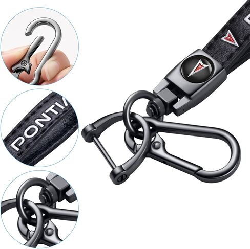Genuine Leather Car Key Chains for Pontiac Keychain Ring Accessories Family Present(Black) in Saudi Arabia