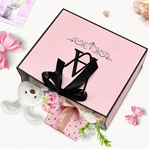 KeerxunBag Paper Personalized Gift Bags for Women Girls with Initial - Monogrammed Pink Paper Gift Bag with Ribbon Bow, Matching Tissue Paper, Card and Envelope Sticker (A, Medium) in Saudi Arabia