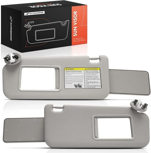 A-Premium Driver & Passenger Sun Visor Compatible with Toyota RAV4 2006 2007 2008 2009 2010 2011 2012 2013, with Vanity Mirror and Sliding Extender, Without Sunroof, Gray Color - Replaces 7431042452B2 in Saudi Arabia