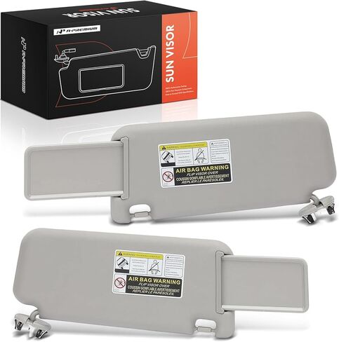 A-Premium Driver & Passenger Sun Visor Compatible with Toyota RAV4 2006 2007 2008 2009 2010 2011 2012 2013, with Vanity Mirror and Sliding Extender, Without Sunroof, Gray Color - Replaces 7431042452B2 in Saudi Arabia