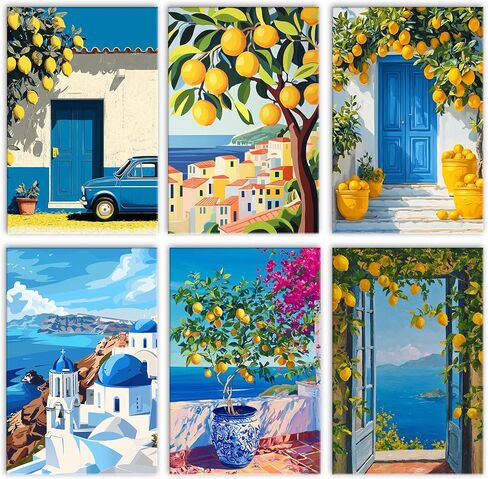 Tucocoo 6 Pack Paint by Numbers Kit for Adults,Italian Landscape Paint by Number for Adults Beginners,Santorini Greece Paint by Numbers kit Mountain for Gift Home Wall Decor 11.8X 8inch in Saudi Arabia