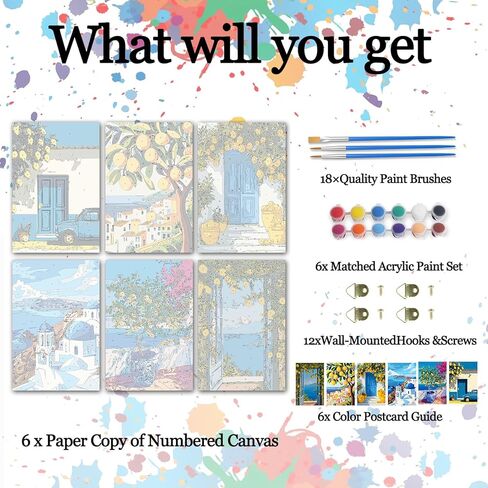 Tucocoo 6 Pack Paint by Numbers Kit for Adults,Italian Landscape Paint by Number for Adults Beginners,Santorini Greece Paint by Numbers kit Mountain for Gift Home Wall Decor 11.8X 8inch in Saudi Arabia