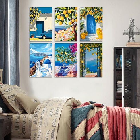 Tucocoo 6 Pack Paint by Numbers Kit for Adults,Italian Landscape Paint by Number for Adults Beginners,Santorini Greece Paint by Numbers kit Mountain for Gift Home Wall Decor 11.8X 8inch in Saudi Arabia